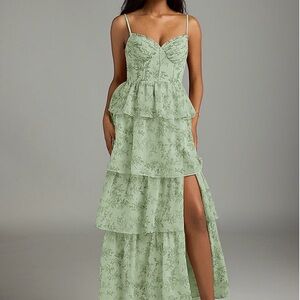 Azazie Sage Green Floral Kaiden Dress